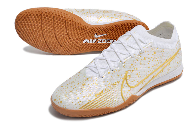 Chuteira Futsal Nike Air Zoom Mercurial Vapor 15 Elite IC Branca e Dourada