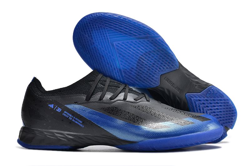 Chuteira Futsal Adidas X Crazyfast.1 IC Preta e Azul "Bugatti"