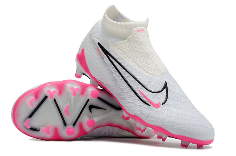 Chuteira Campo Nike Phantom GX DF Elite FG Branca e Rosa