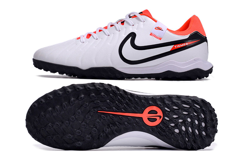 Chuteira Society Nike Tiempo Legend 10 Pro TF Branca e Vermelha "Ready Pack"