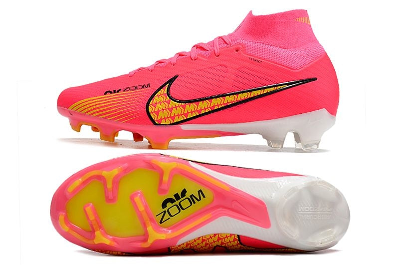 Chuteira Campo Nike Air Zoom Mercurial Superfly 9 Elite FG Rosa e Amarela