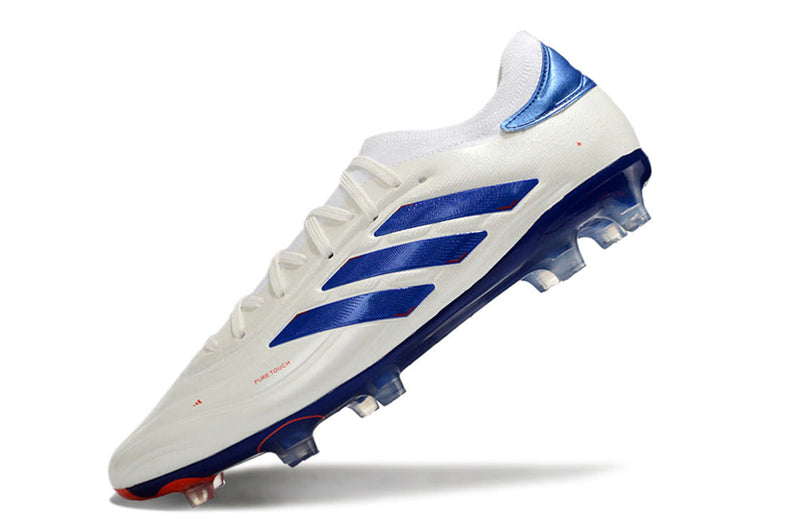 Chuteira Campo Adidas Copa Pure II + FG Branca, Azul e Vermelha "Advancement Pack"