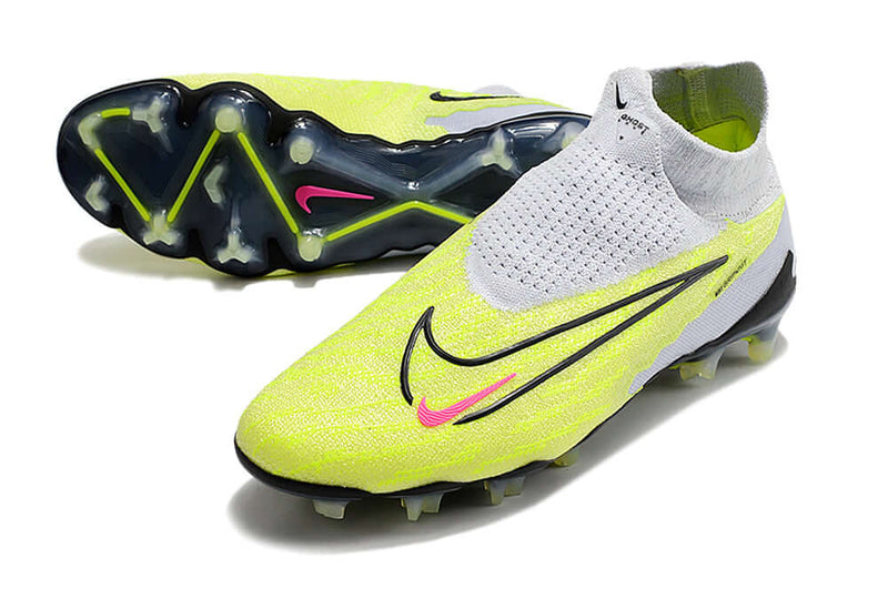 Chuteira Campo Nike Phantom GX DF Elite FG Branca e Verde "Luminous Pack"