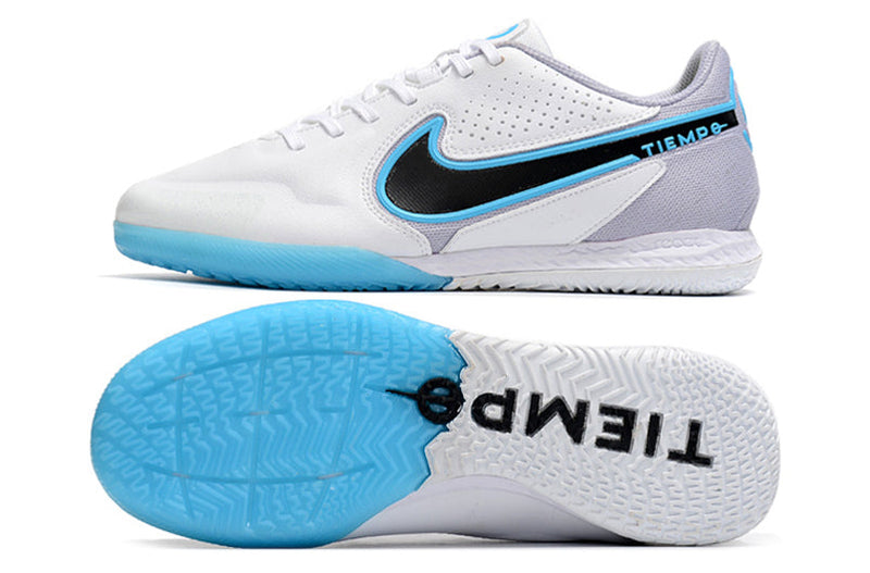 Chuteira Futsal Nike Tiempo Legend 9 Elite IC Branca e Azul "Blast Pack"