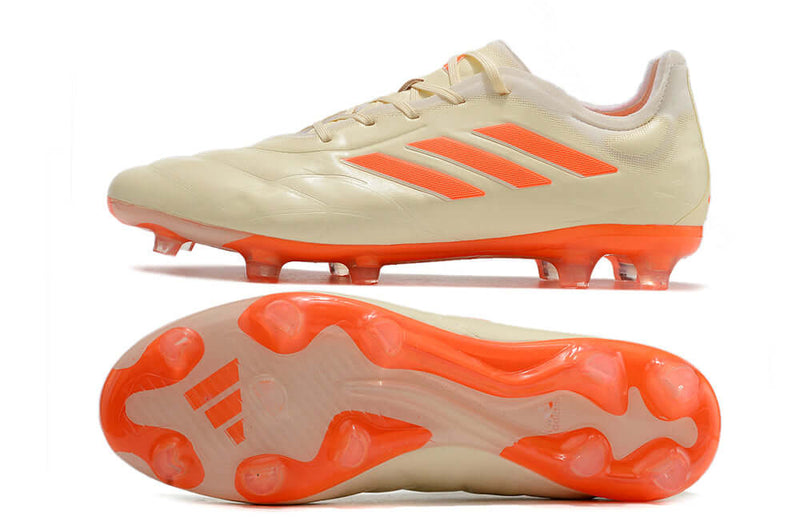 Chuteira Campo Adidas Copa Pure.1 FG Bege e Laranja "Heatspawn Pack"