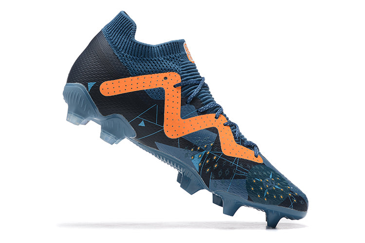 Chuteira Campo Puma Future Ultimate FG Azul e Laranja "DNA Pack"