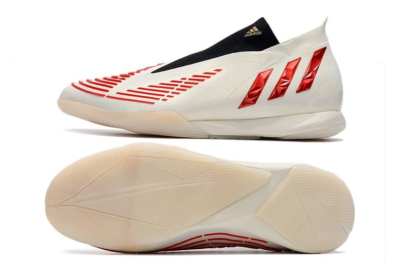 Chuteira Futsal Adidas Predator Edge+ IC Bege e Vermelha "Showdown Pack"