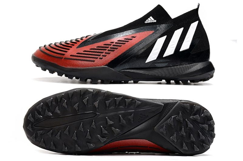 Chuteira Society Adidas Predator Edge+ TF Preta e Vermelha "Custom"