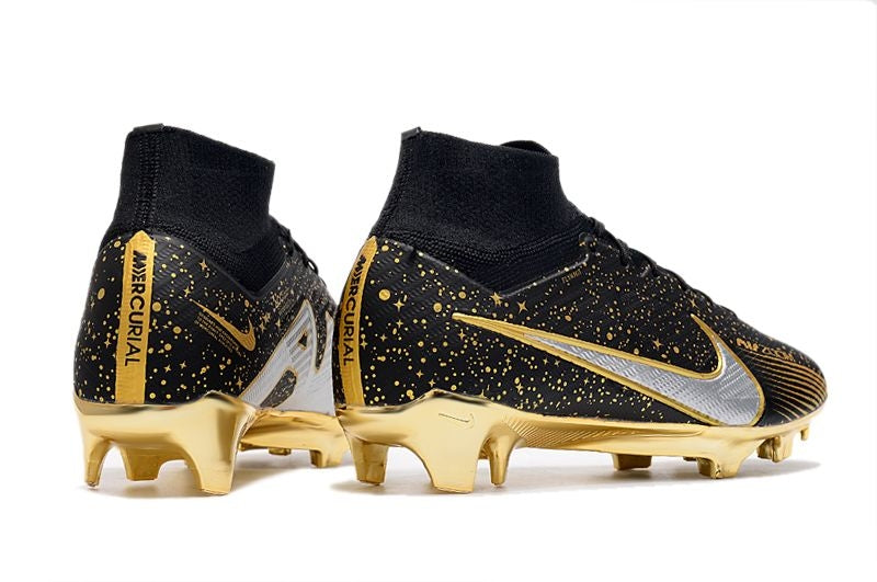 Chuteira Campo Nike Air Zoom Mercurial Superfly 9 Elite FG Preta e Dourado