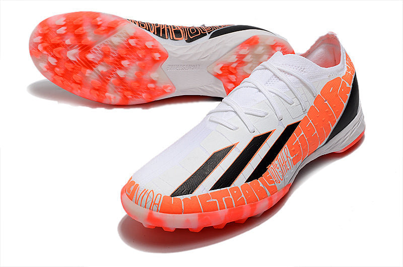 Chuteira Society Adidas X Speedportal.1 TF Laranja e Branco "Balon Te Adoro"