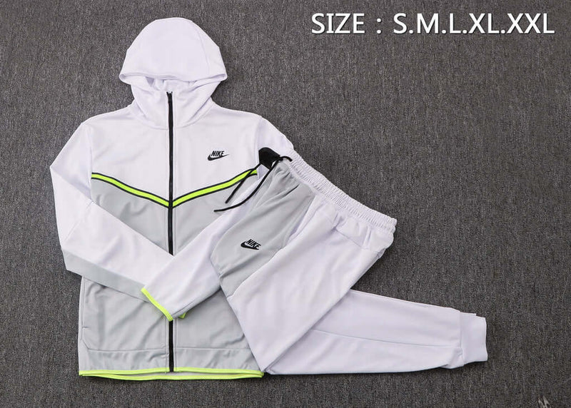 Conjunto de Moletom Nike Sportswear Tech Fleece com Touca Branco e Cinza