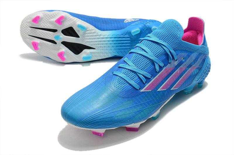 Chuteira Campo Adidas X Speedflow.1 FG Azul e Rosa "Sapphire Edge Pack"