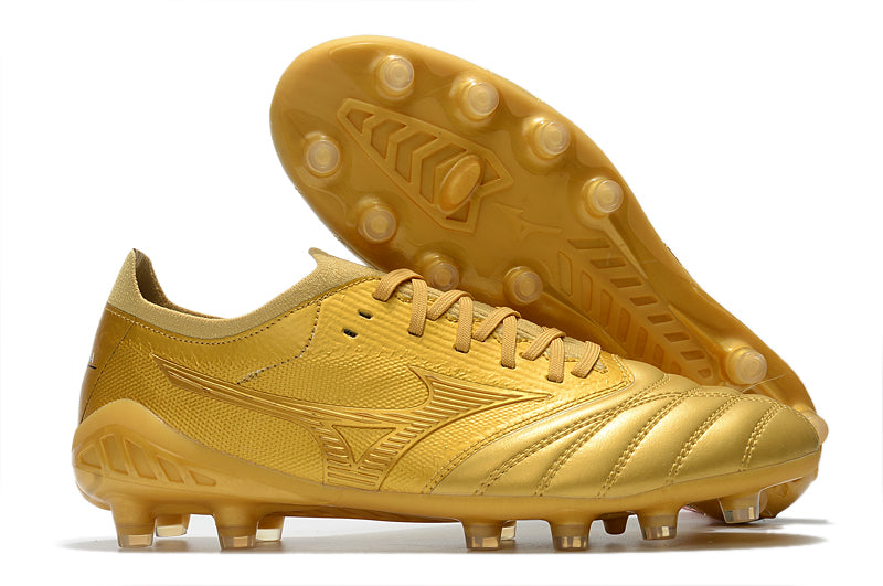 Chuteira Campo Mizuno Morelia Neo 3 FG Dourada