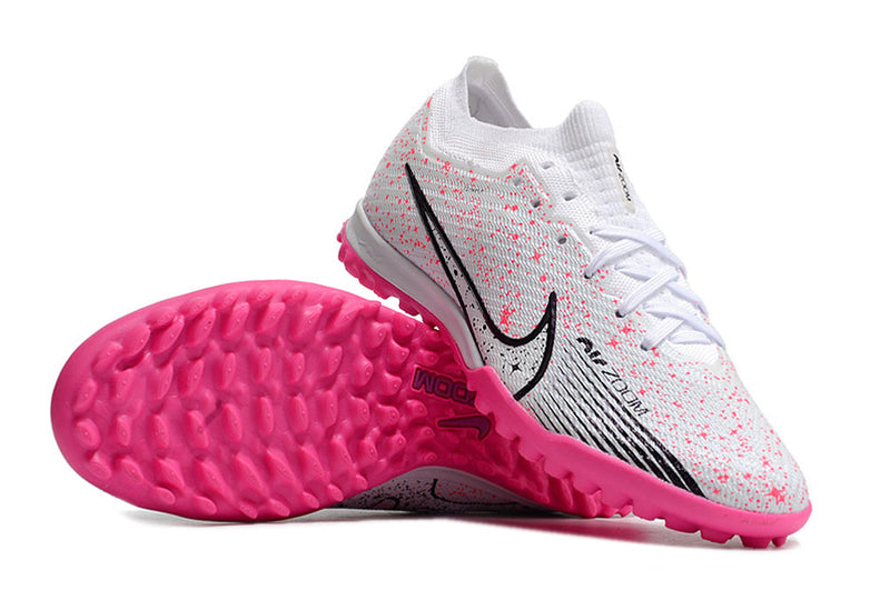 Chuteira Society Nike Air Zoom Mercurial Vapor 15 Elite TF Branca e Rosa