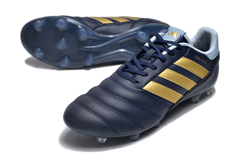 Chuteira Campo Adidas Copa Icon FG Azul e Dourada