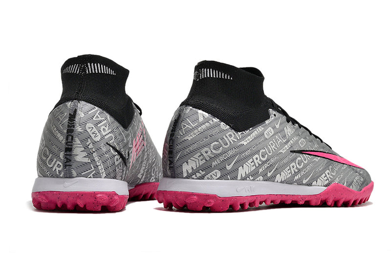 Chuteira Society Nike Air Zoom Mercurial Superfly 9 Elite TF Prata e Rosa "Anniversary 25 Years Pack"