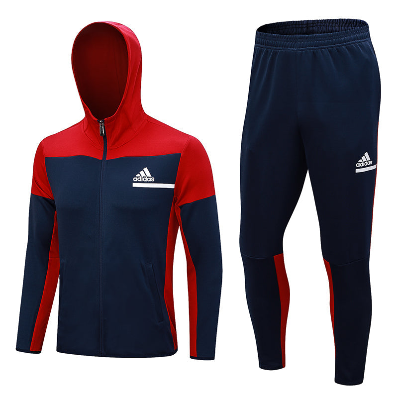 Conjunto de Moletom Adidas Sportswear com Touca Vermelho e Azul