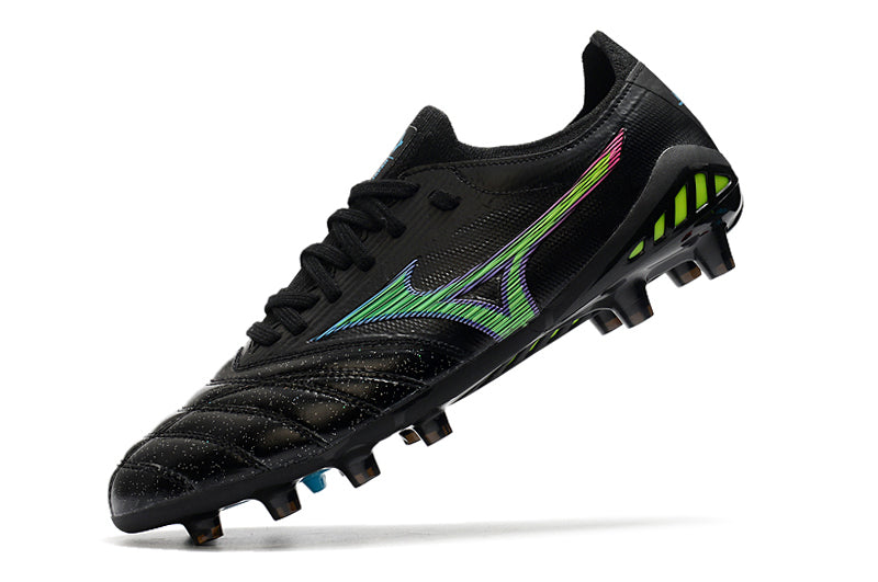 Chuteira Campo Mizuno Morelia Neo 3 FG Preta, Verde e Azul