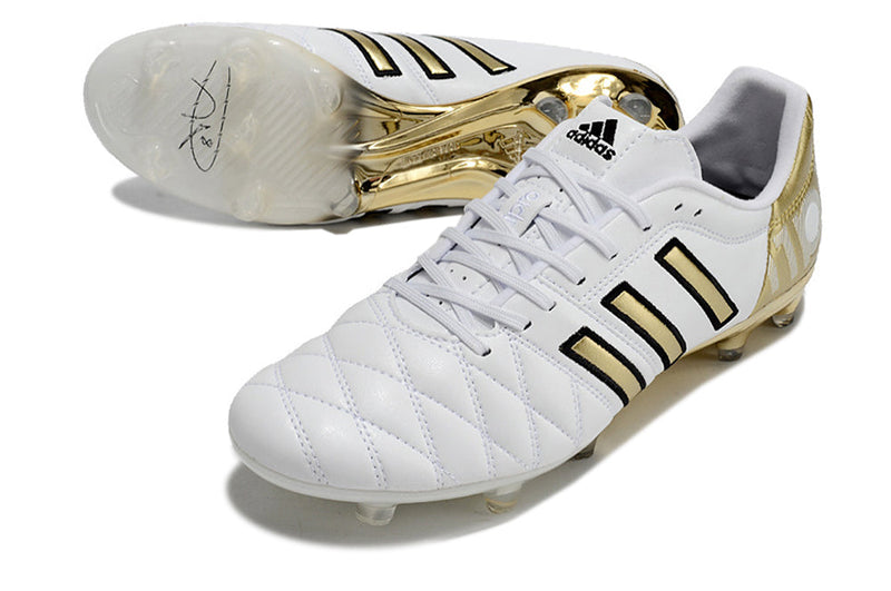 Chuteira Campo Adidas AdiPure 11 Pro FG Branca e Dourada "Toni Kroos"