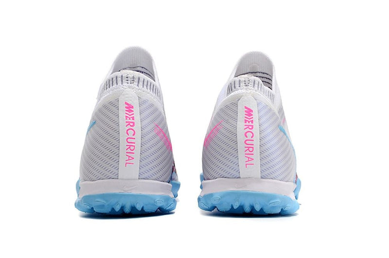 Chuteira Society Nike Air Zoom Mercurial Vapor 15 Elite TF Branca e Azul "Blast Pack"