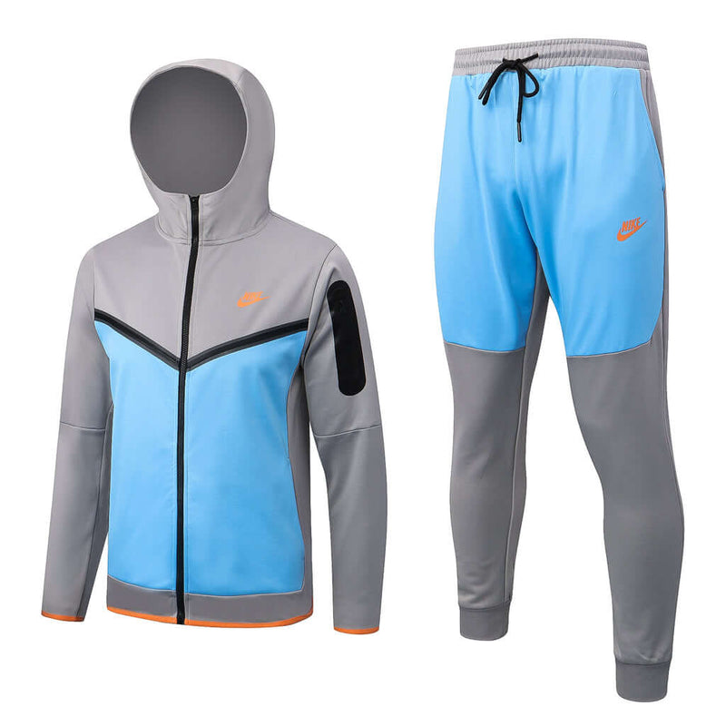 Conjunto de Moletom Nike Sportswear Tech Fleece com Touca Cinza e Azul