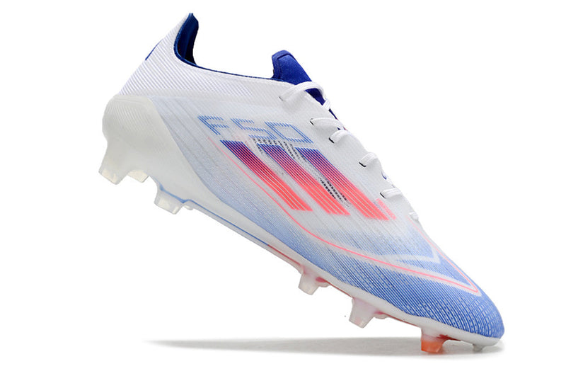 Chuteira Campo Adidas F50 FG Branca, Azul e Vermelho "Advancement Pack"