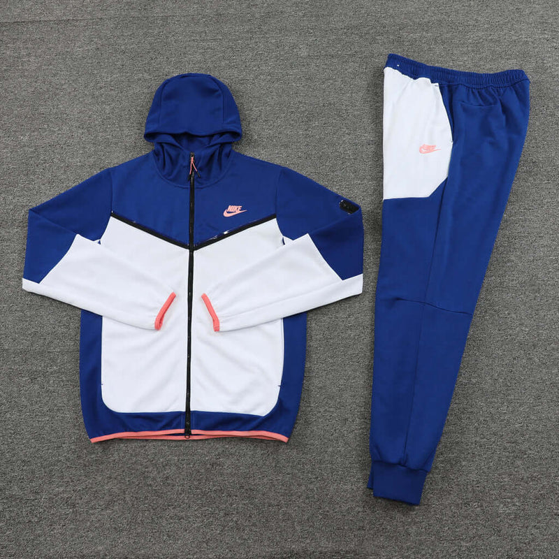 Conjunto de Moletom Nike Sportswear Tech Fleece com Touca Azul e Branco