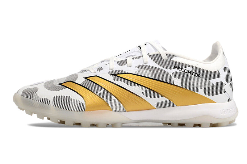 Chuteira Society Adidas Predator Elite TF Branca, Cinza e Dourada