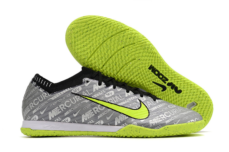 Chuteira Futsal Nike Air Zoom Mercurial Vapor 15 Elite IC Prata e Verde "Anniversary Pack"