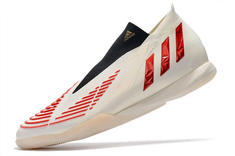 Chuteira Futsal Adidas Predator Edge+ IC Bege e Vermelha "Showdown Pack"