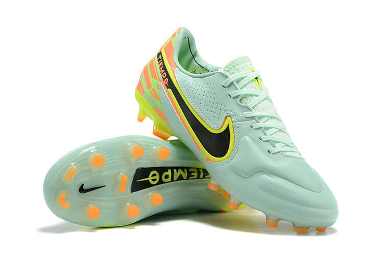 Chuteira Campo Nike Tiempo Legend 9 Elite FG Verde e Laranja "Bonded Pack"