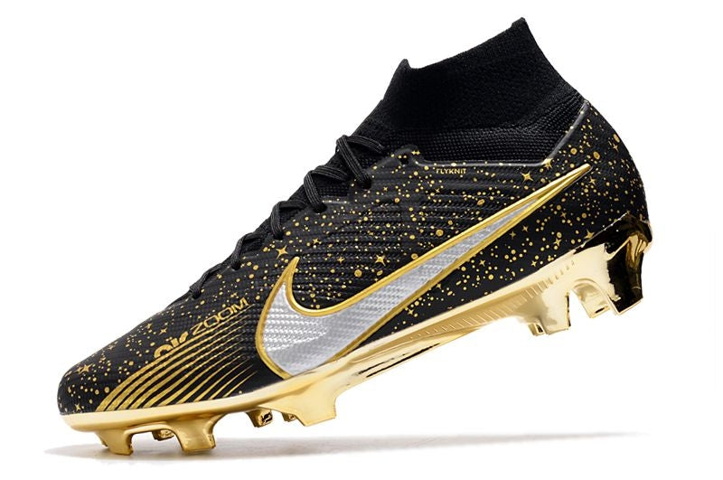 Chuteira Campo Nike Air Zoom Mercurial Superfly 9 Elite FG Preta e Dourado