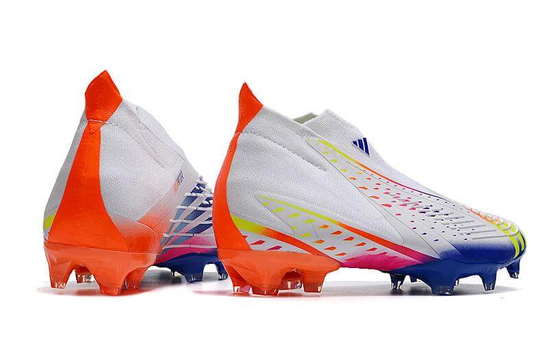 Chuteira Campo Adidas Predator Edge+ FG Branca e Colorida "Al Rihla Pack"