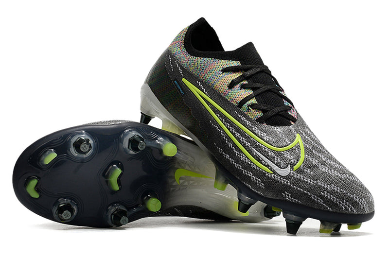 Chuteira Campo Nike Phantom GX Elite Trava Mista Preta e Verde "Link Pack"