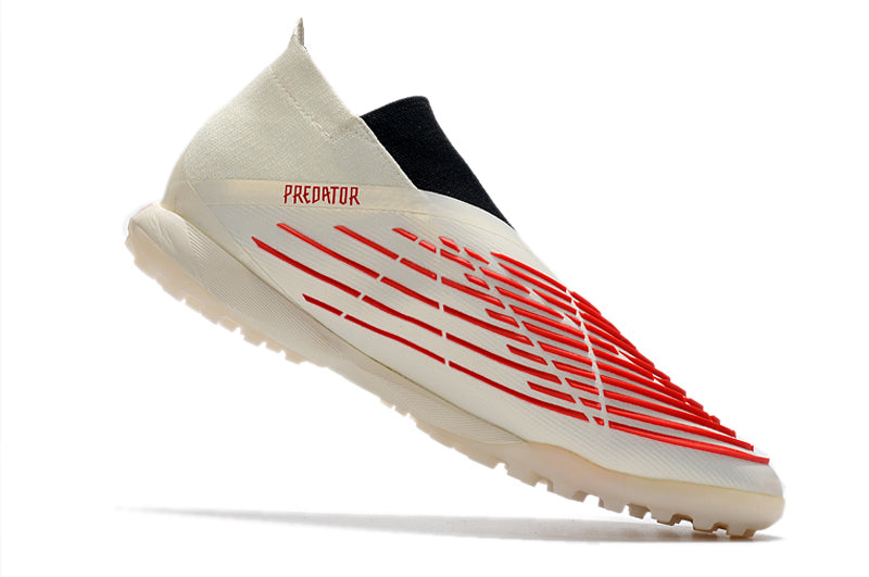 Chuteira Society Adidas Predator Edge+ TF Bege e Vermelho "Showdown Pack"