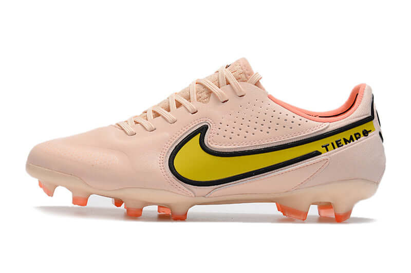 Chuteira Campo Nike Tiempo Legend 9 Elite FG Rosa e Amarelo "Lucent Pack"