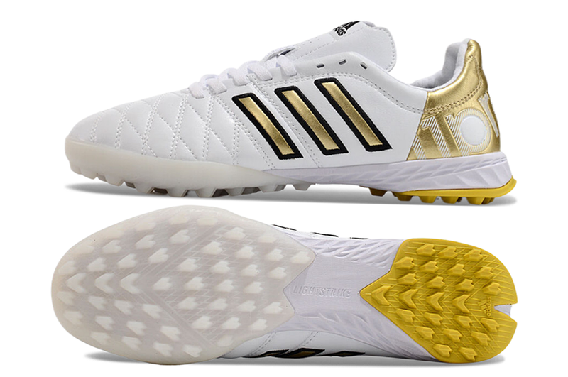 Chuteira Society Adidas AdiPure 11 Pro TF Branca e Dourada "Toni Kroos"