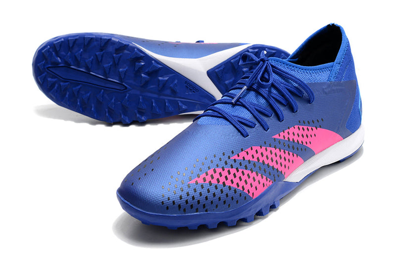 Chuteira Society Adidas Predator Accuracy.1 TF Azul e Rosa "Pogba"