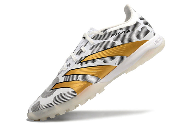 Chuteira Society Adidas Predator Elite TF Branca, Cinza e Dourada