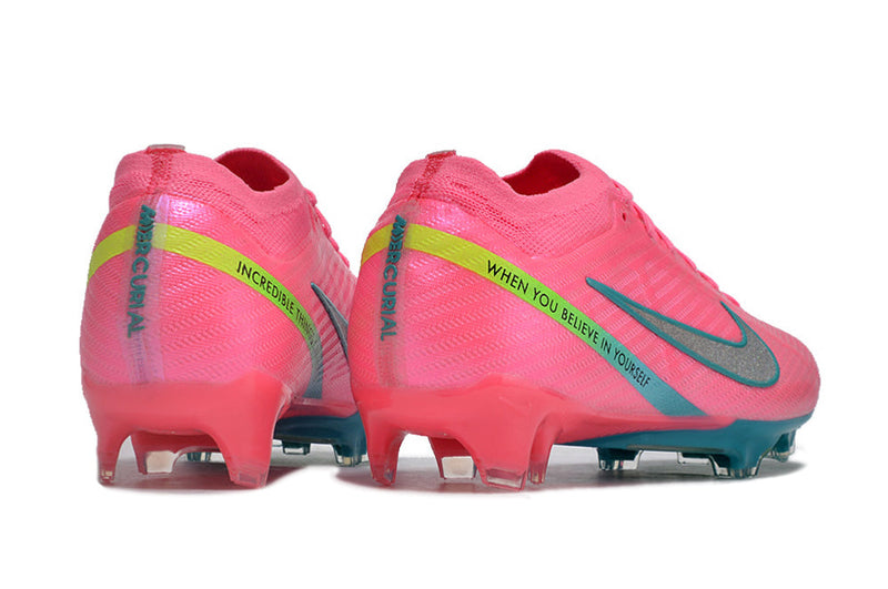 Chuteira Campo Nike Air Zoom Mercurial Vapor 15 Elite FG Rosa e Azul