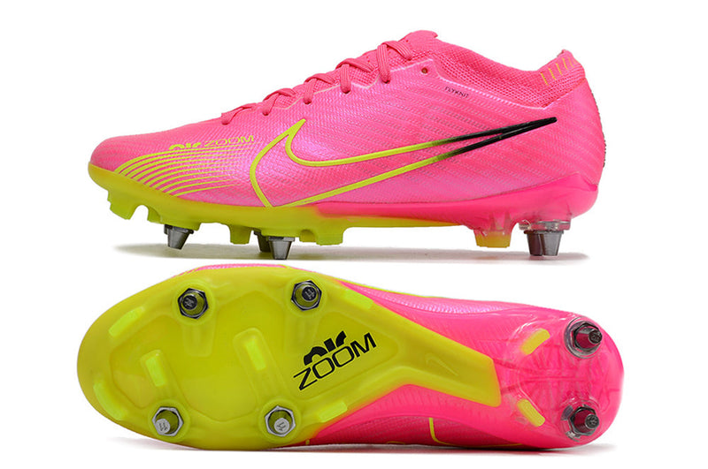 Chuteira Campo Nike Air Zoom Mercurial Vapor 15 Elite Trava Mista Rosa e Verde "Luminous Pack"