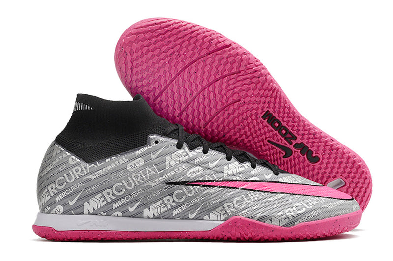 Chuteira Futsal Nike Air Zoom Mercurial Superfly 9 Elite IC Prata e Rosa "Anniversary Pack"