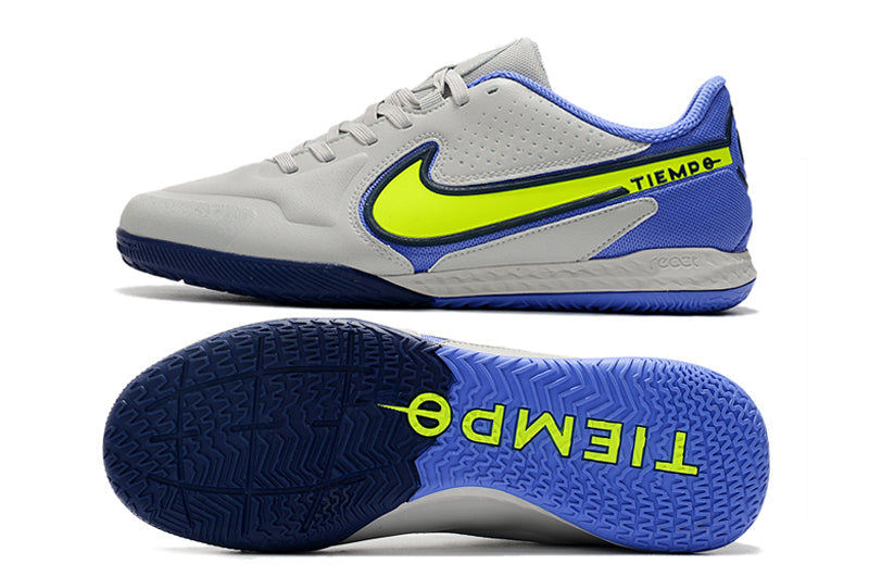 Chuteira Futsal Nike Tiempo Legend 9 Elite IC Cinza e Azul "Recharge Pack"