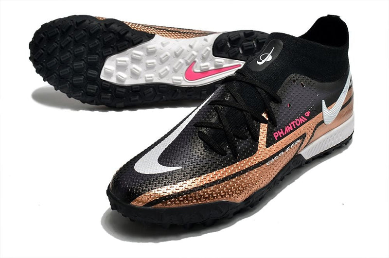 Chuteira Society Nike Phantom GT2 DF Elite Preto e Cobre TF