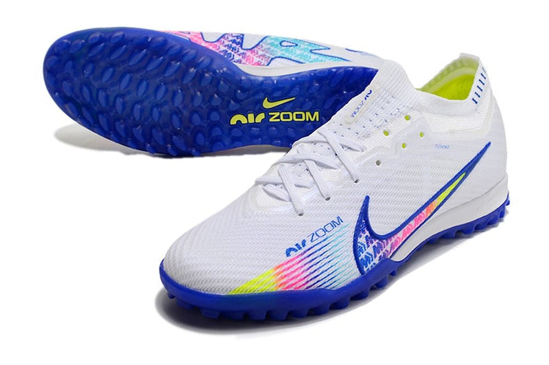 Chuteira Society Nike Air Zoom Mercurial Vapor 15 Elite TF Branca e Azul