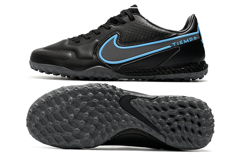 Chuteira Society Nike Tiempo Legend 9 Elite TF Preto e Azul "Renew Pack"