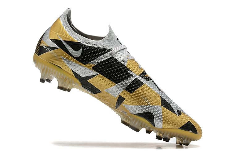 Chuteira Campo Nike Phantom GT2 Elite FG Cinza e Dourado