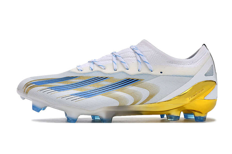 Chuteira Campo Adidas CrazyFast Messi.1 FG Branca, Azul e Dourado "Las Estrellas"