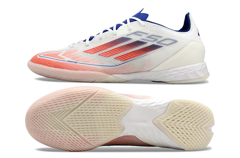 Chuteira Futsal Adidas F50 IC Branca, Azul e Vermelha "Advancement Pack"