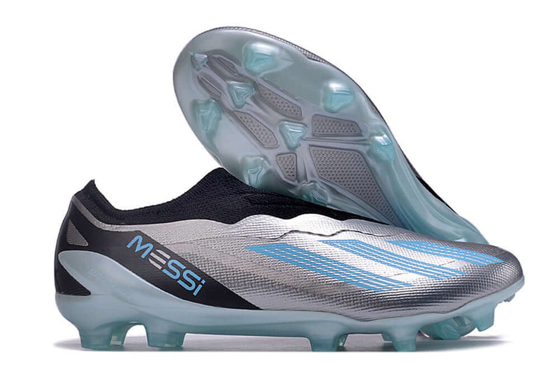 Chuteira Campo Adidas CrazyFast Messi.1 FG Prata e Azul "Infinito"